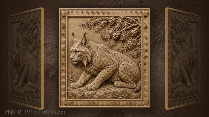 Pine cones above a crouching lynx 3d STL model