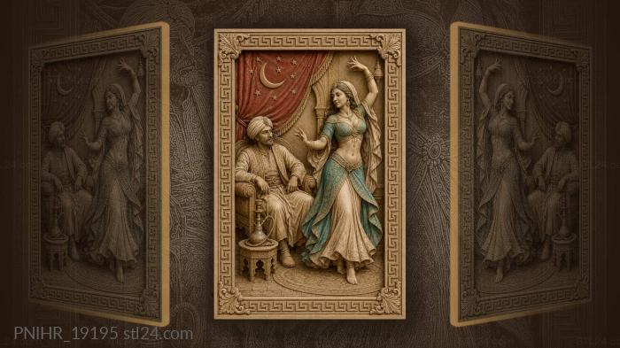 Dance beside a red curtain with crescent moon 3d STL model