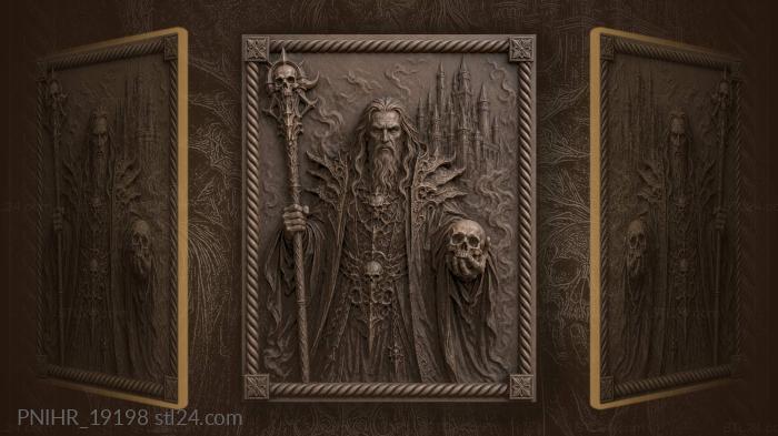 Sorcerer with skull and gothic castle 3d STL model