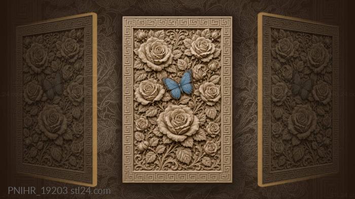 Blue butterfly resting on roses 3d STL model