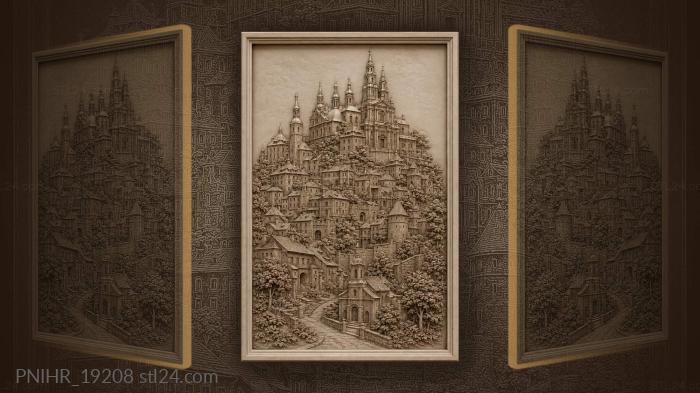 Churches and spires crowning the hill 3d STL model