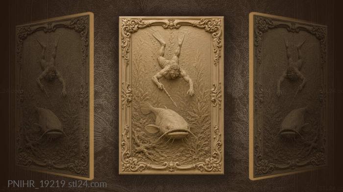 Catfish gliding horizontally below the diver 3d STL model