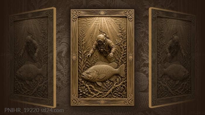 Diver meets big fish in sunbeams 3d STL model