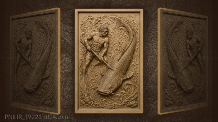 Catfish curving upward away from spear 3d STL model
