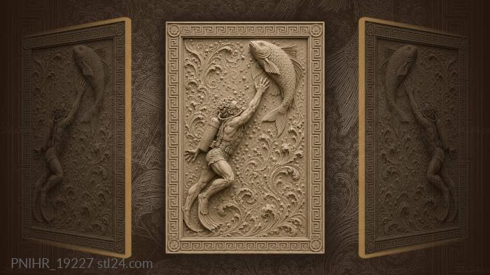 Diver and rising silver fish 3d STL model