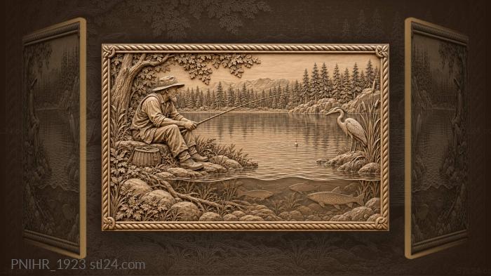 Heron standing opposite the seated fisherman 3d STL model
