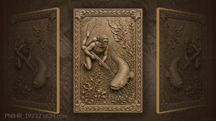 Catfish swims alongside the diver 3d STL model