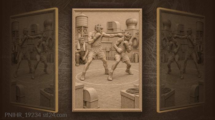 Rooftop boxing match city skyline 3d STL model