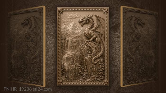 Dragon above waterfall mountain forest 3d STL model
