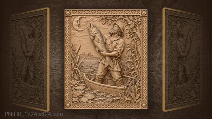Holding a fish up to the faced moon 3d STL model