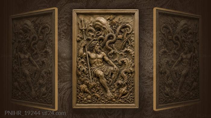 Poseidon octopus ship stormy seas 3d STL model