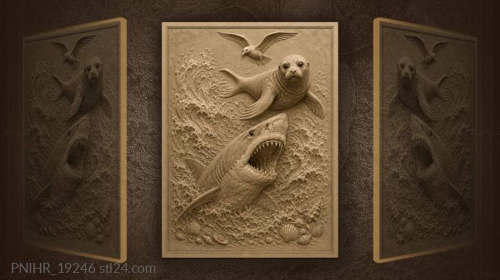 Shark seal dramatic ocean encounter 3d STL model