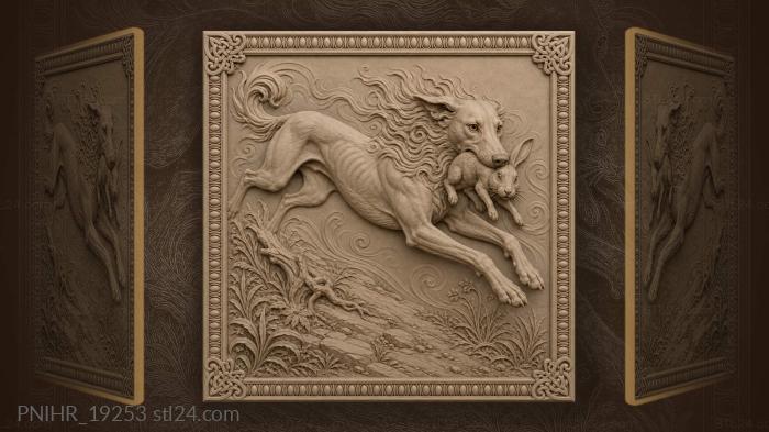 Hound catching rabbit in flight 3d STL model