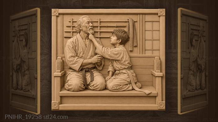 Karate master and young disciple touch 3d STL model
