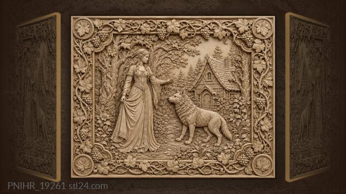 Forest tale with maiden and wolf 3d STL model