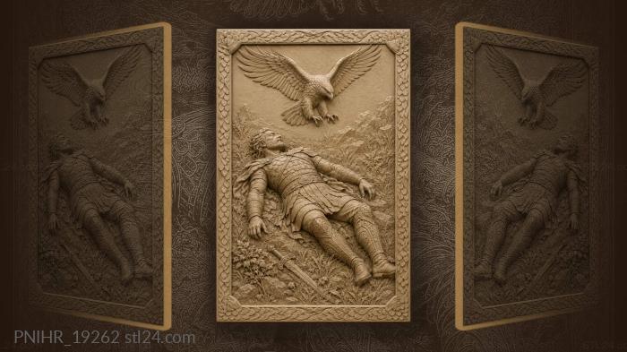 Hawk circling above a fallen warrior 3d STL model