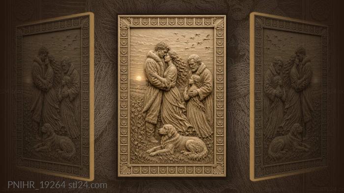 Family warmth sunset field embrace 3d STL model