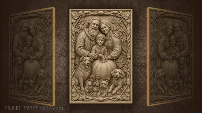 Family beside a giant pumpkin 3d STL model