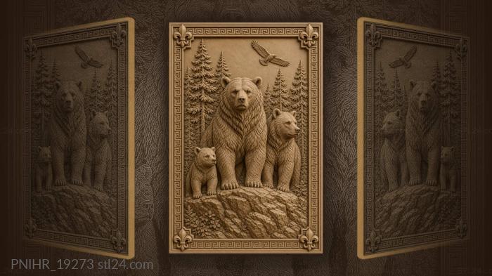 Bear family on a rocky outcrop 3d STL model
