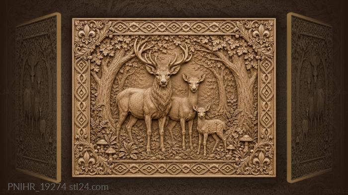 Deer family in a forest clearing 3d STL model
