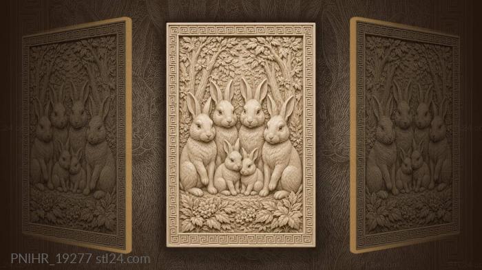 Rabbits huddle beneath forest trees 3d STL model