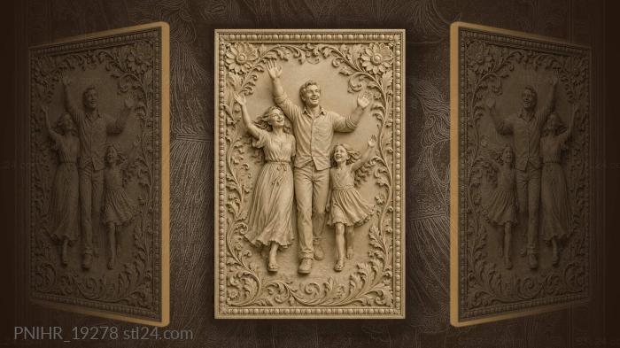 Joyful family walk towards the sun 3d STL model