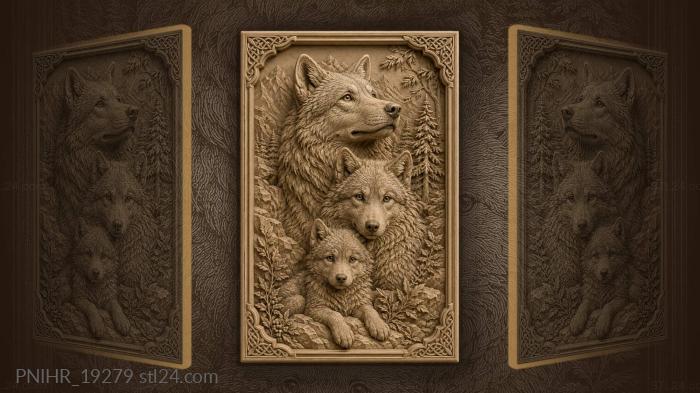 Wolf family mountain wilderness scene 3d STL model