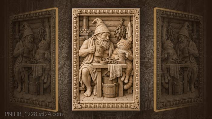 Gnome and cat in banya 3d STL model