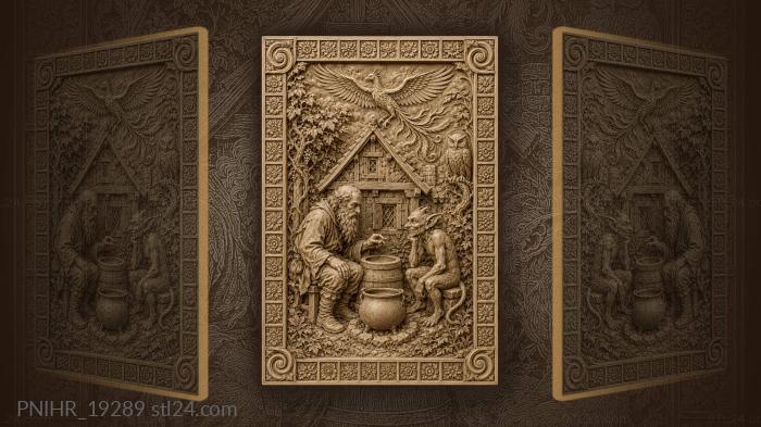 Old man and forest imp with phoenix 3d STL model