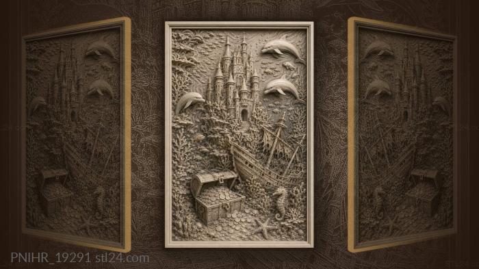 Underwater castle with sunken treasure 3d STL model