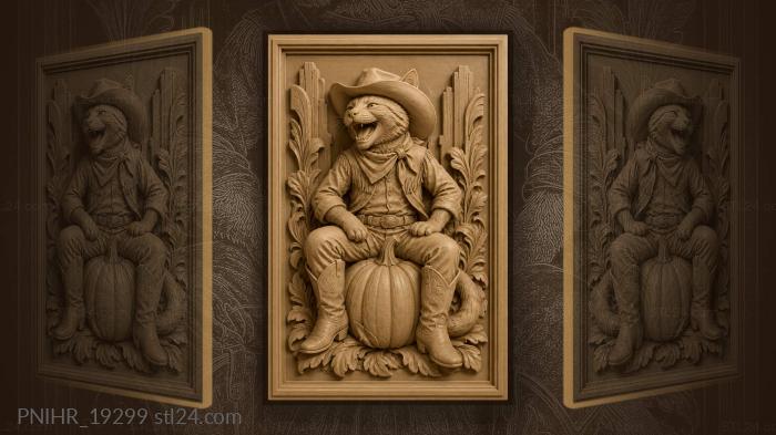 Cowboy cat on pumpkin laughs 3d STL model