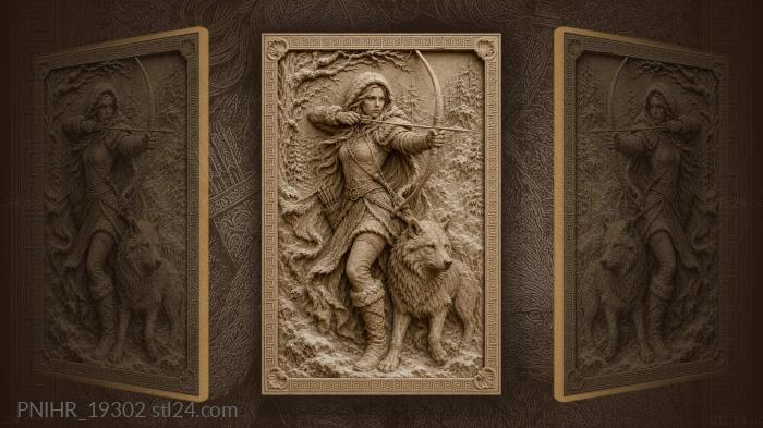 Archer and wolf in winter woods 3d STL model