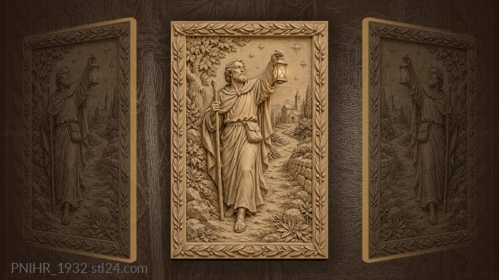 Wanderer with lantern and distant church 3d STL model