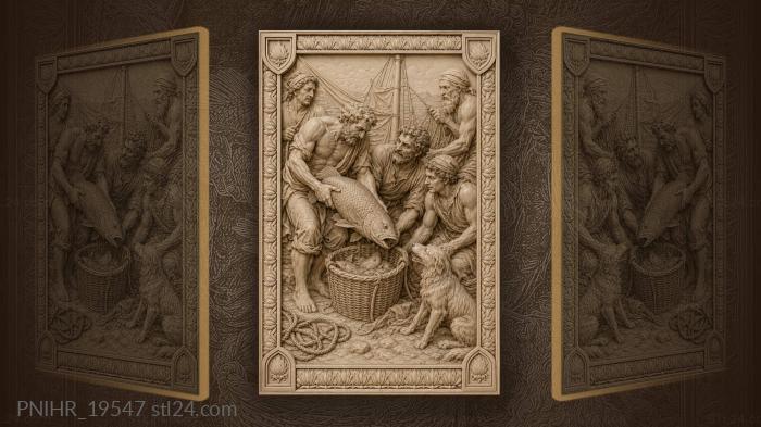 Fishermen with bountiful fish haul 3d STL model