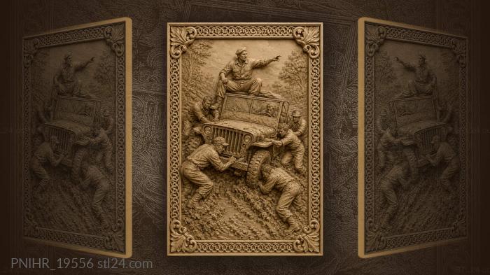 Men pushing a jeep through the mud 3d STL model