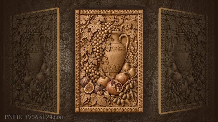 Jug of grapes among pomegranates 3d STL model