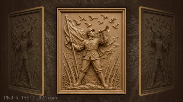 Trumpeter with a red flag over rifles 3d STL model