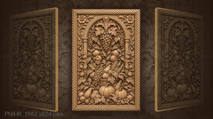 Peaches and grapes spilling from foliage 3d STL model