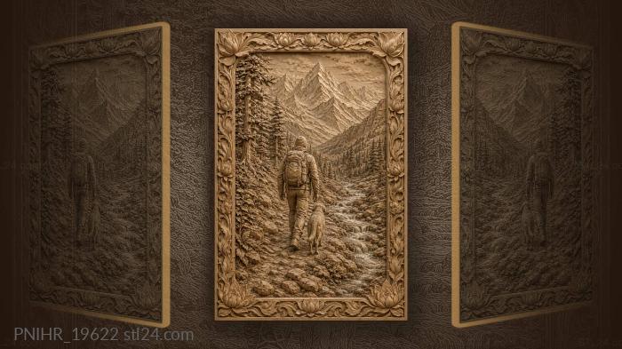 Hiker and dog by a mountain stream 3d STL model