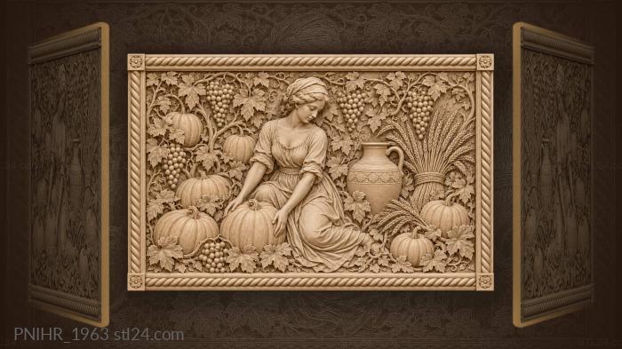 Pumpkins in the vine by an earthen jug 3d STL model