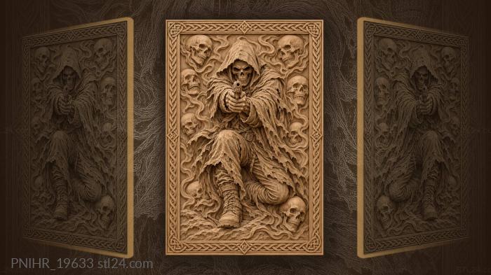 Skeletal gunman aims through floating skulls 3d STL model