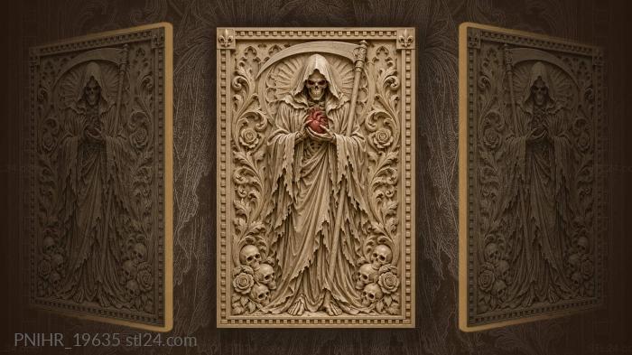 Reaper cradling a red heart in bones 3d STL model
