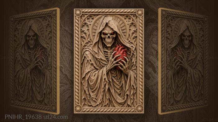 Hooded skeleton with fiery heart 3d STL model