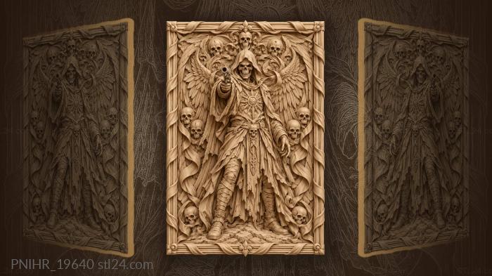 Grim reaper with pistol skulls wings 3d STL model