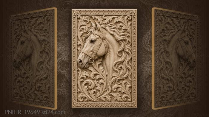 Bridled stallion pushes through curling foliage 3d STL model