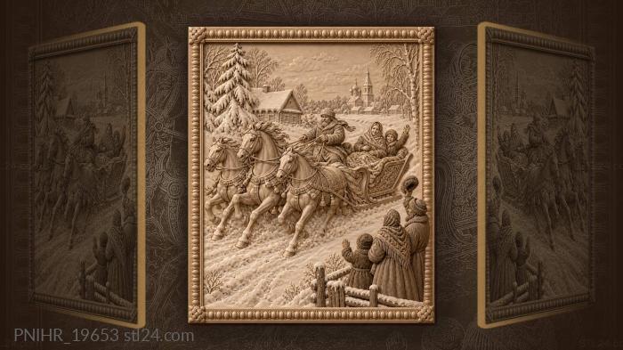 Gentry in a sleigh and watching crowd 3d STL model
