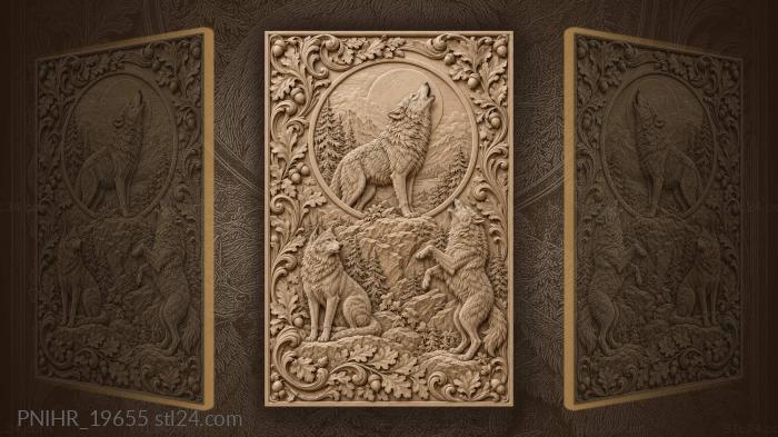 Howling wolf inside a raised medallion 3d STL model