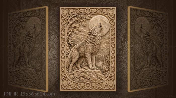 Howling wolf calls beneath the full moon 3d STL model