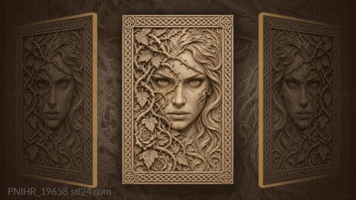 Fiery eyed face caught in thorny vines 3d STL model