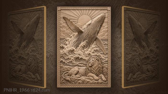Whale rising sun lion power 3d STL model
